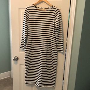 J.Crew Long-Sleeve Striped Midi Dress Sz 8 Black and Ivory 3/4 Sleeves